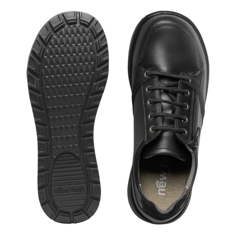 New Feet naisten kengät nauhoilla ja vetoketjulla - Musta