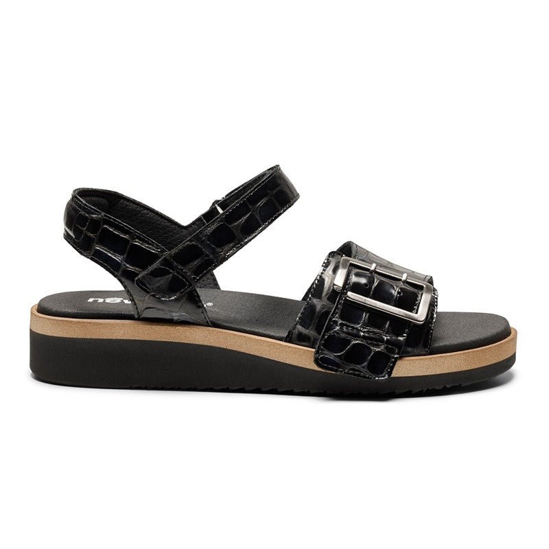 New Feet damesandal - Sort kroko - Seniorshop