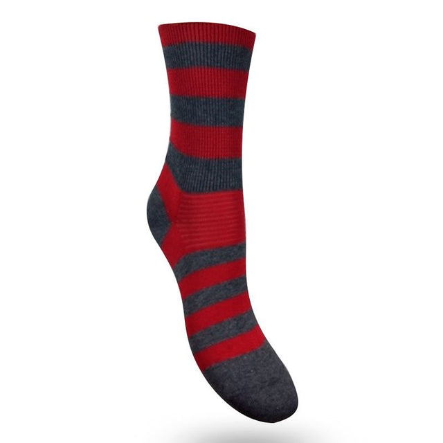 Stribede diabetesstrømper - Rød/grå - Seniorshop