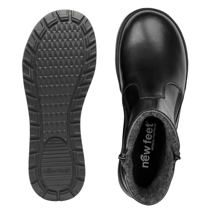 New Feet leveä naisten saapas - Musta