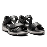 Women's Leather Sandal, Black, New Feet