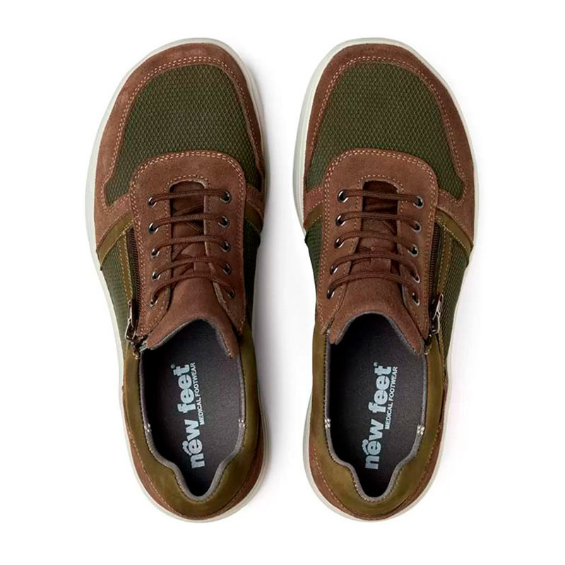 Lace-up Shoes with Zipper, Green/Brown, New Feet