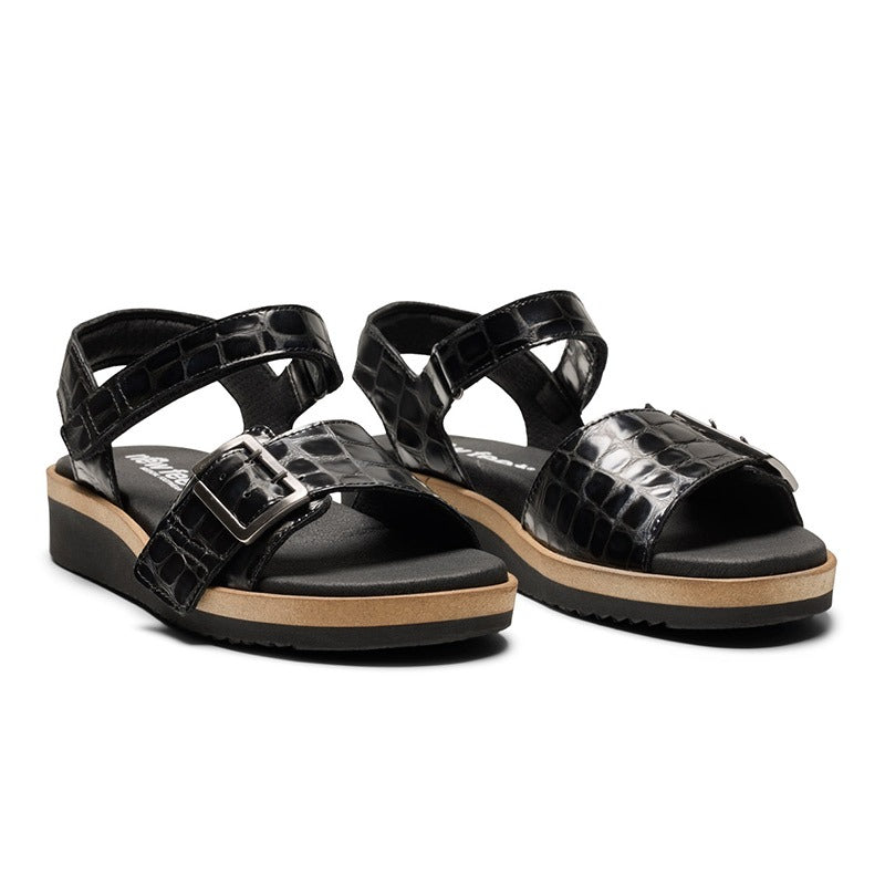 Women's Sandal, Black Croco, New Feet