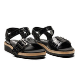 Women's Sandal, Black Croco, New Feet