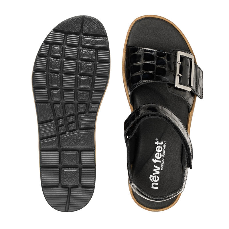 Women's Sandal, Black Croco, New Feet