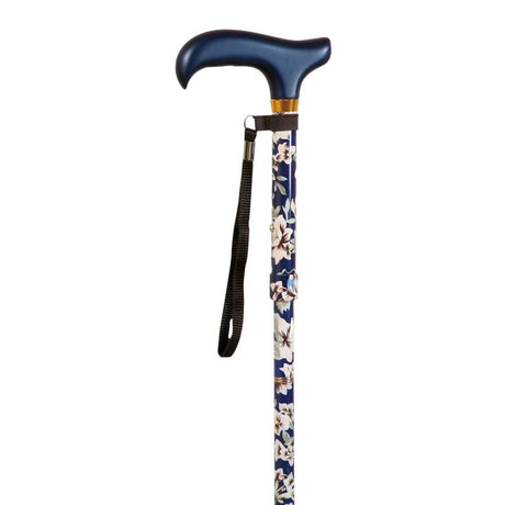 Cane, collapsible, blue with flowers