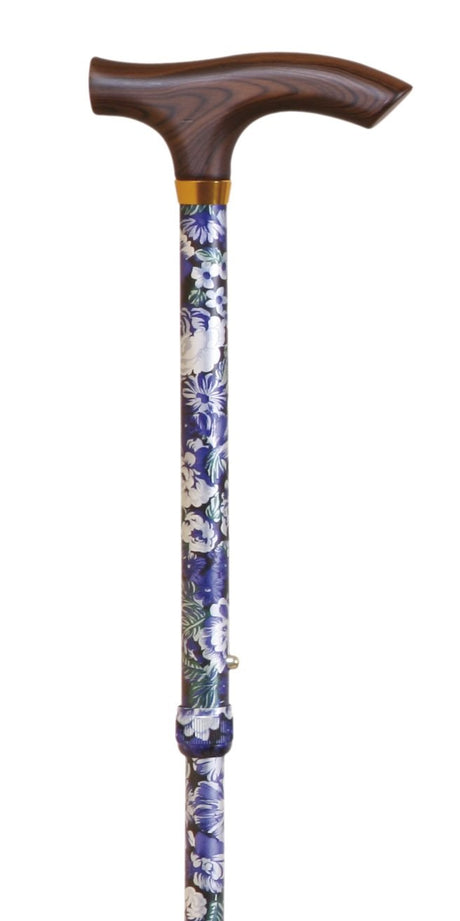 Cane, foldable, blue floral